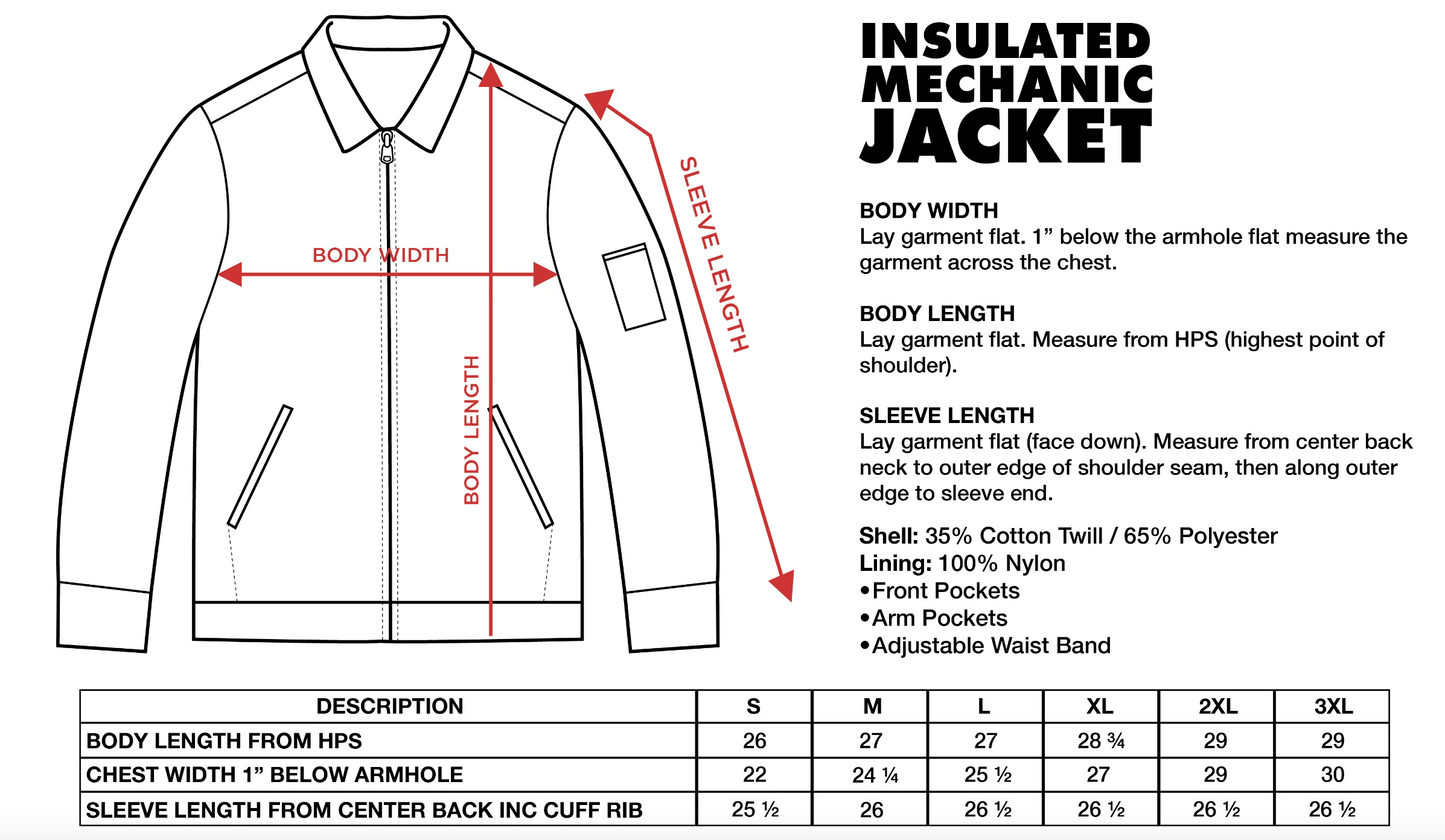 INSULATED MECHANIC JACKET - SHAKA WEAR